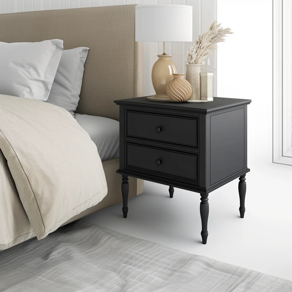 Vintage Black Nightstand Two Drawer Design