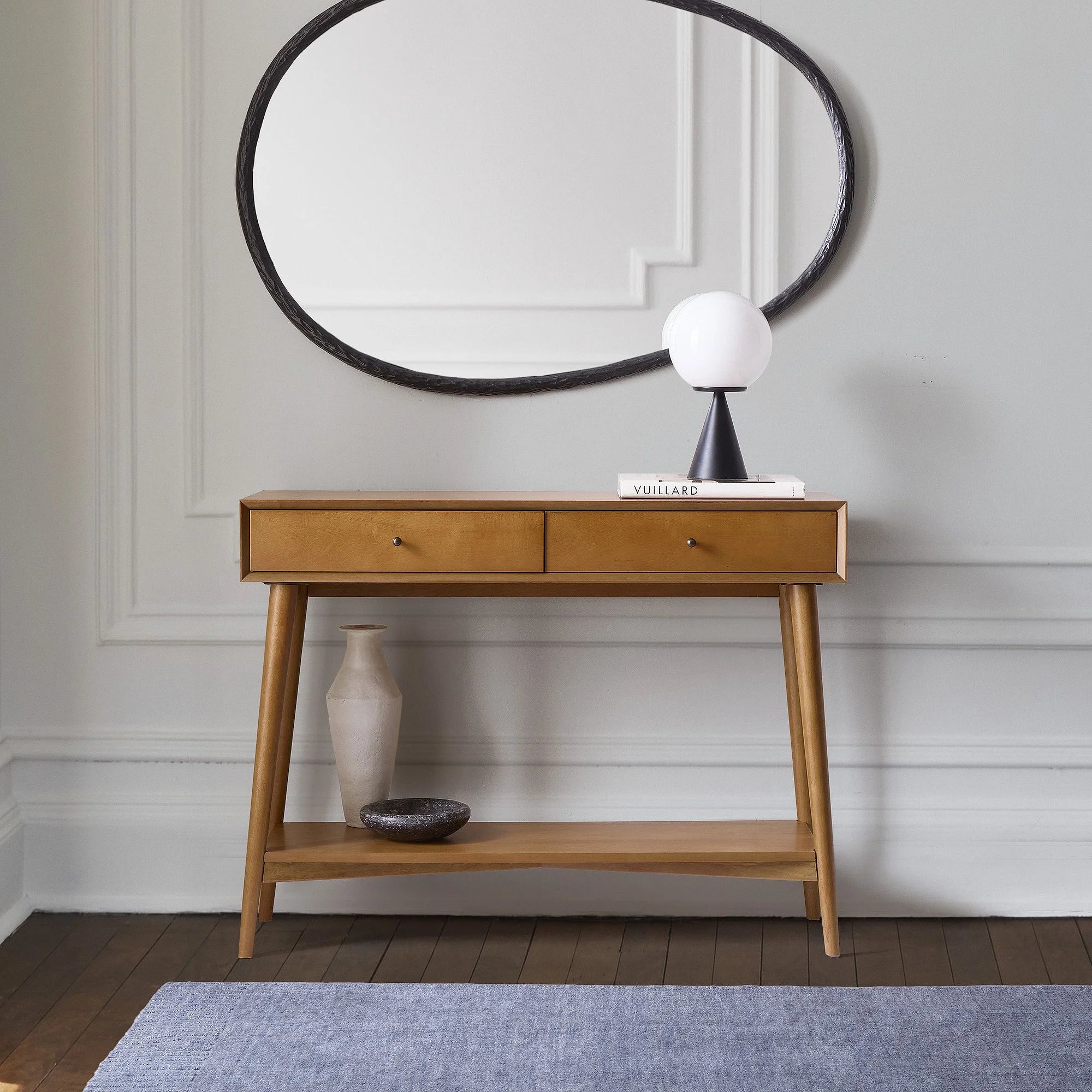 Aurel Mid-Century Console Table Double Drawer Design