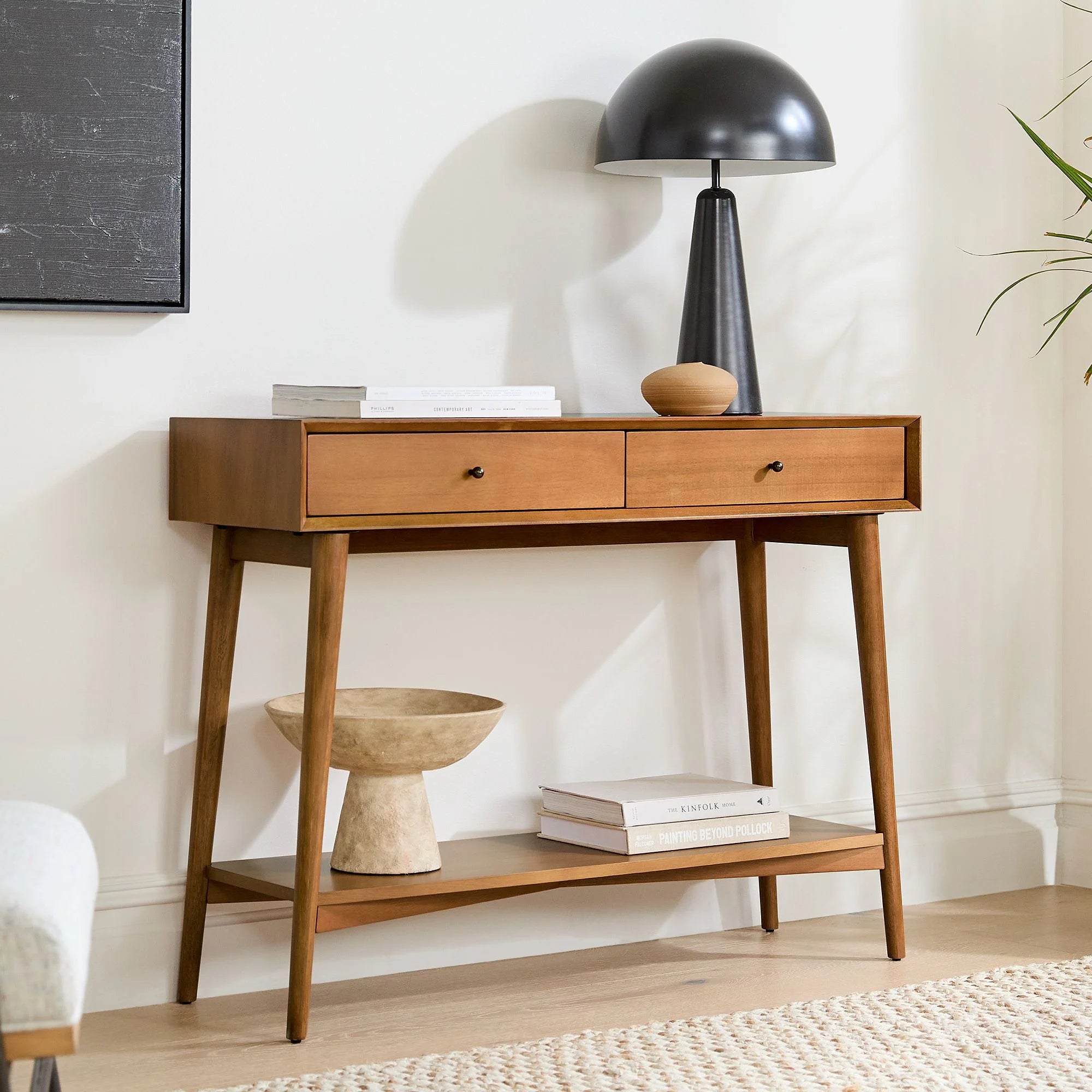 Aurel Mid-Century Console Table Double Drawer Design
