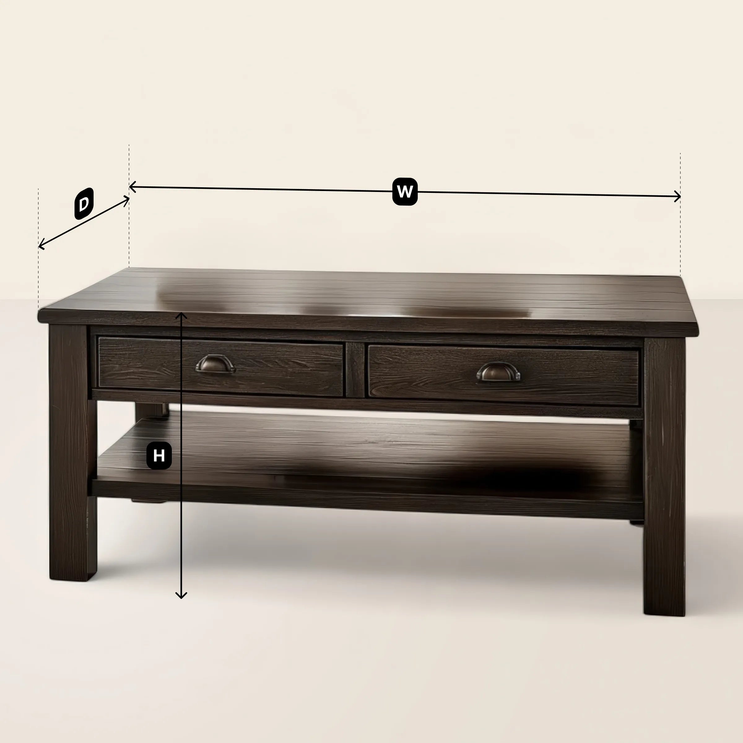 Rustic Wooden Coffee Table Storage Shelf Drawers