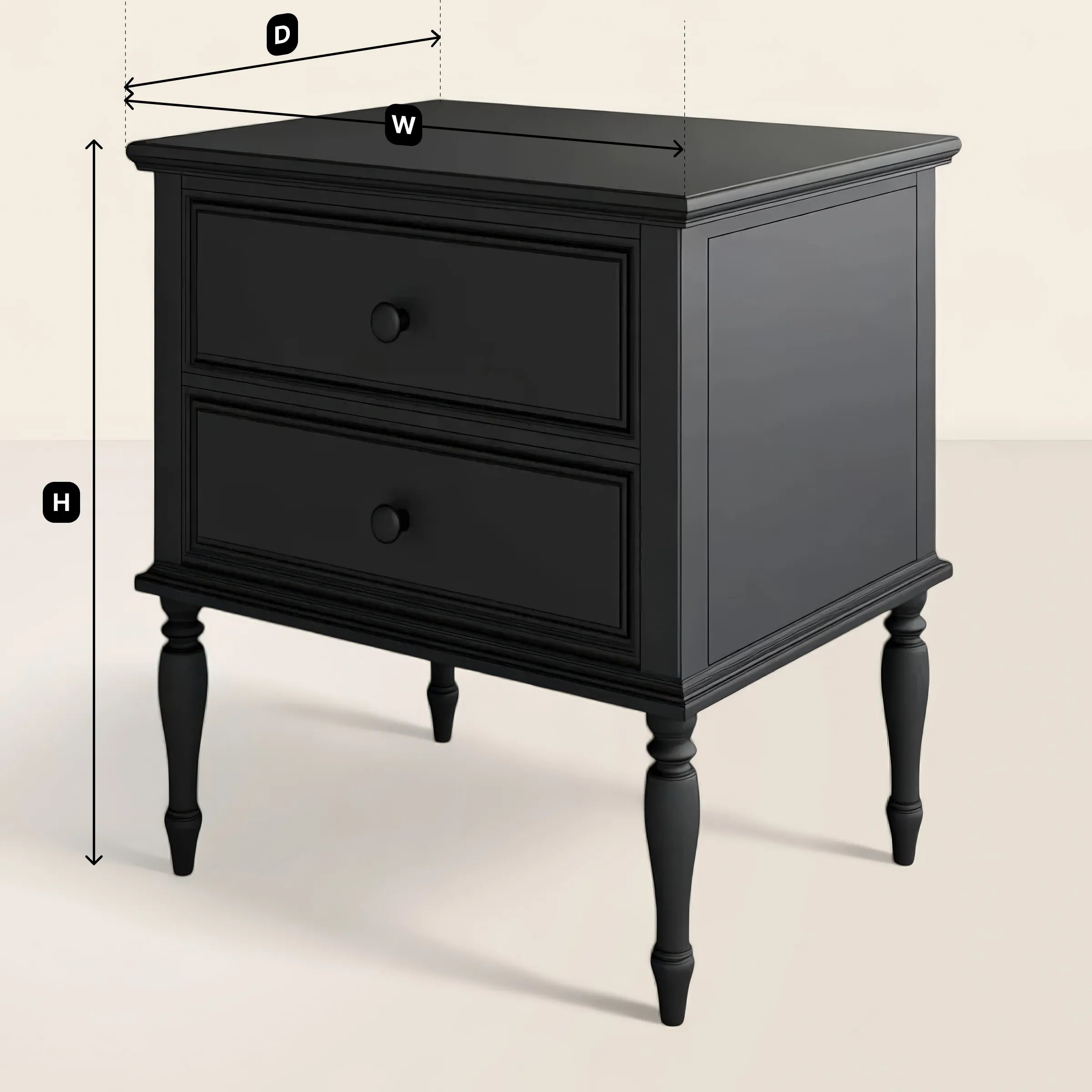 Vintage Black Nightstand Two Drawer Design