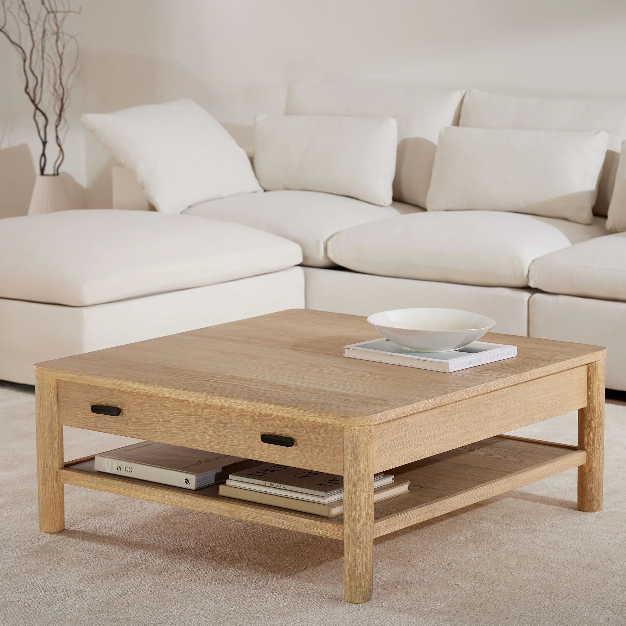 Square Coffee Table Modern Storage Accent Piece