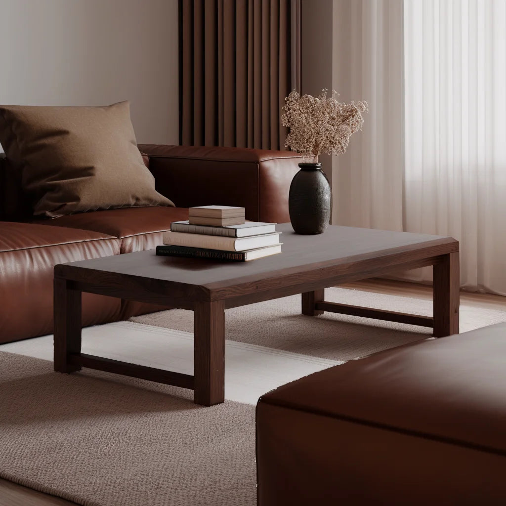 Low profile center table styled in modern living room setting