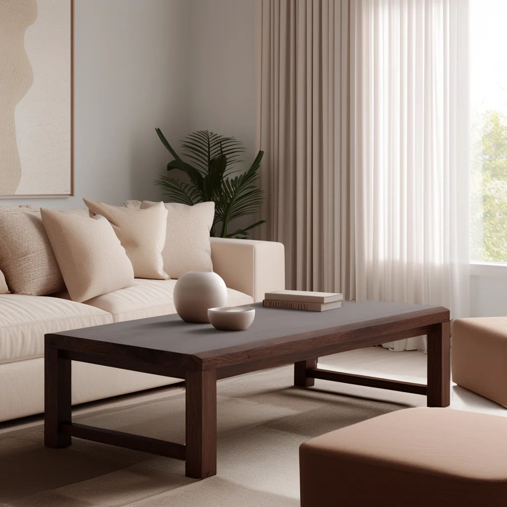 Low profile center table styled in modern living room setting