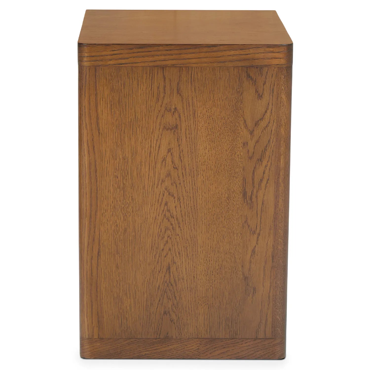 Modern C shaped side table with open base and curved edges perfect for small living spaces