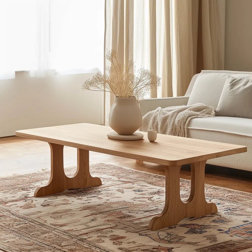 Natural Wood Coffee Table with curved legs and smooth surface