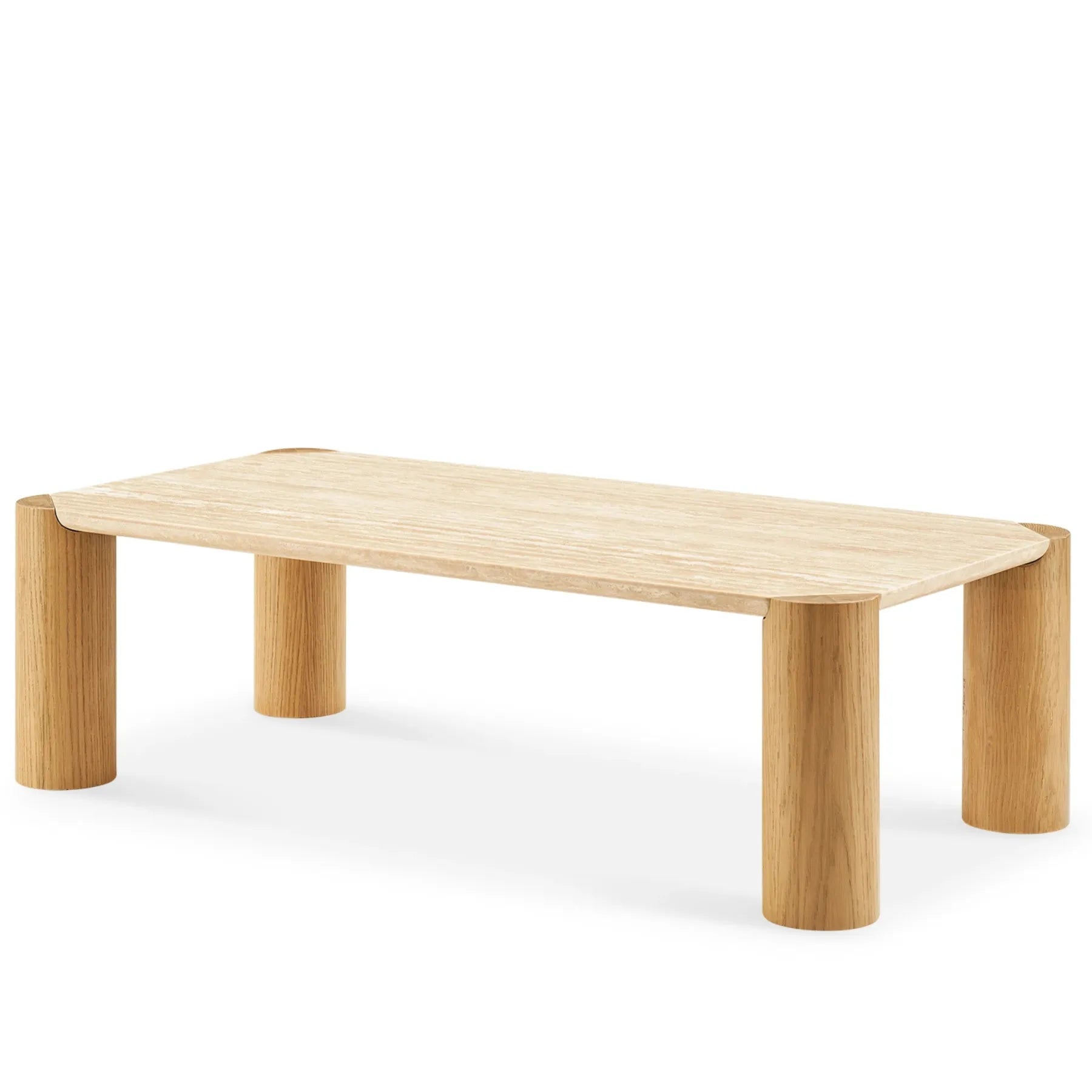 Rectangular modern coffee table with cylindrical legs and sleek design