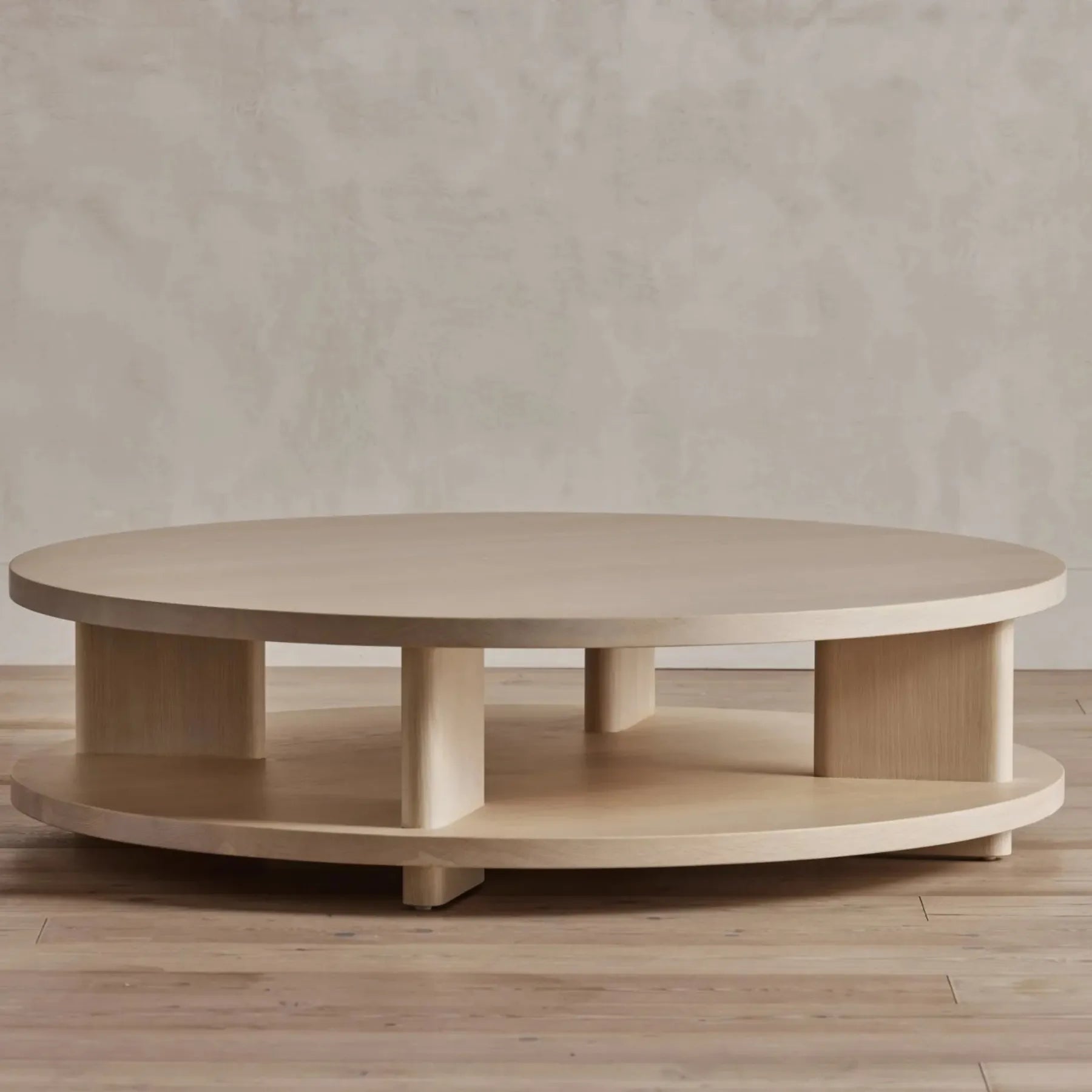 Round Double Layer Coffee Table with spacious top and open lower shelf for storage