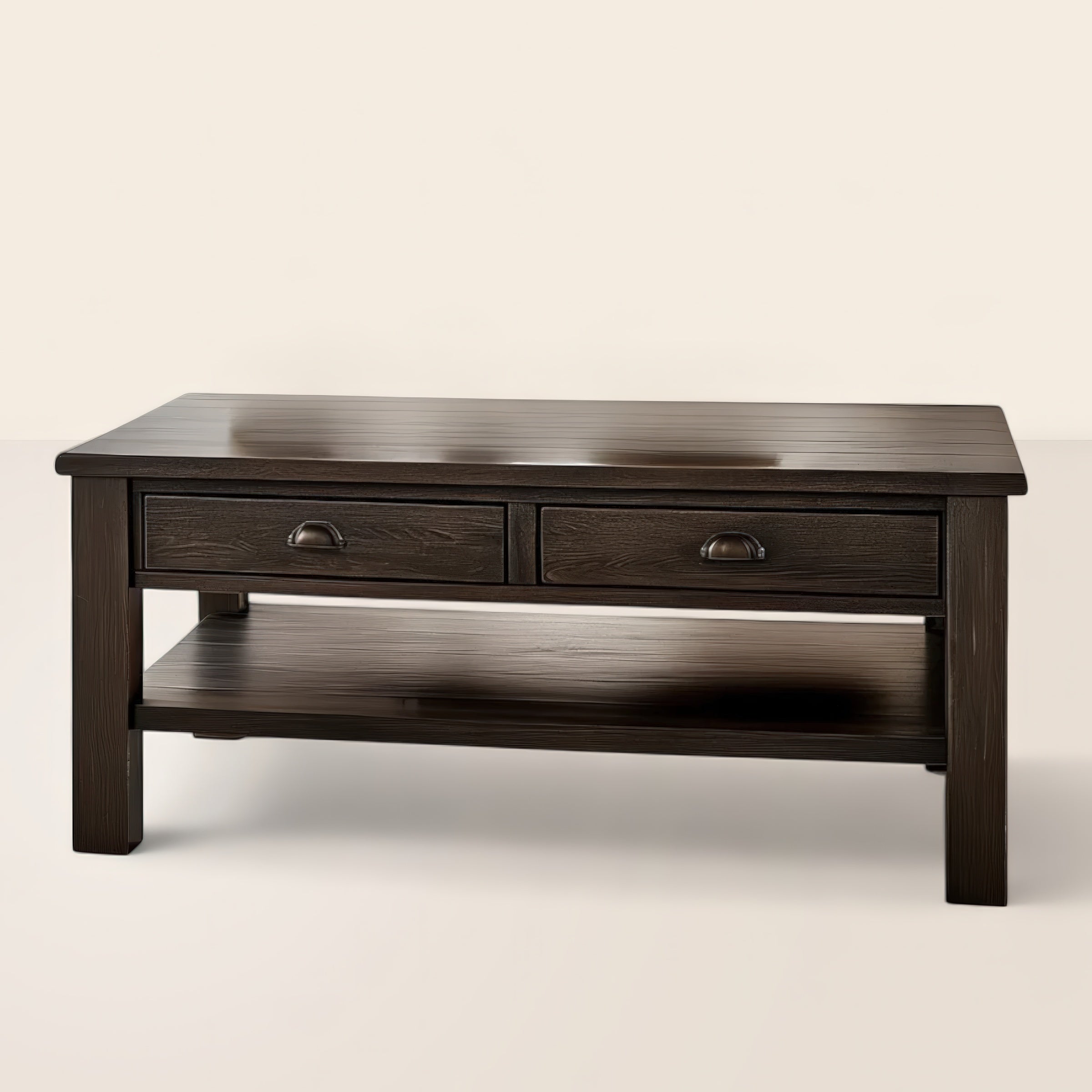 Rustic Wooden Coffee Table Storage Shelf Drawers