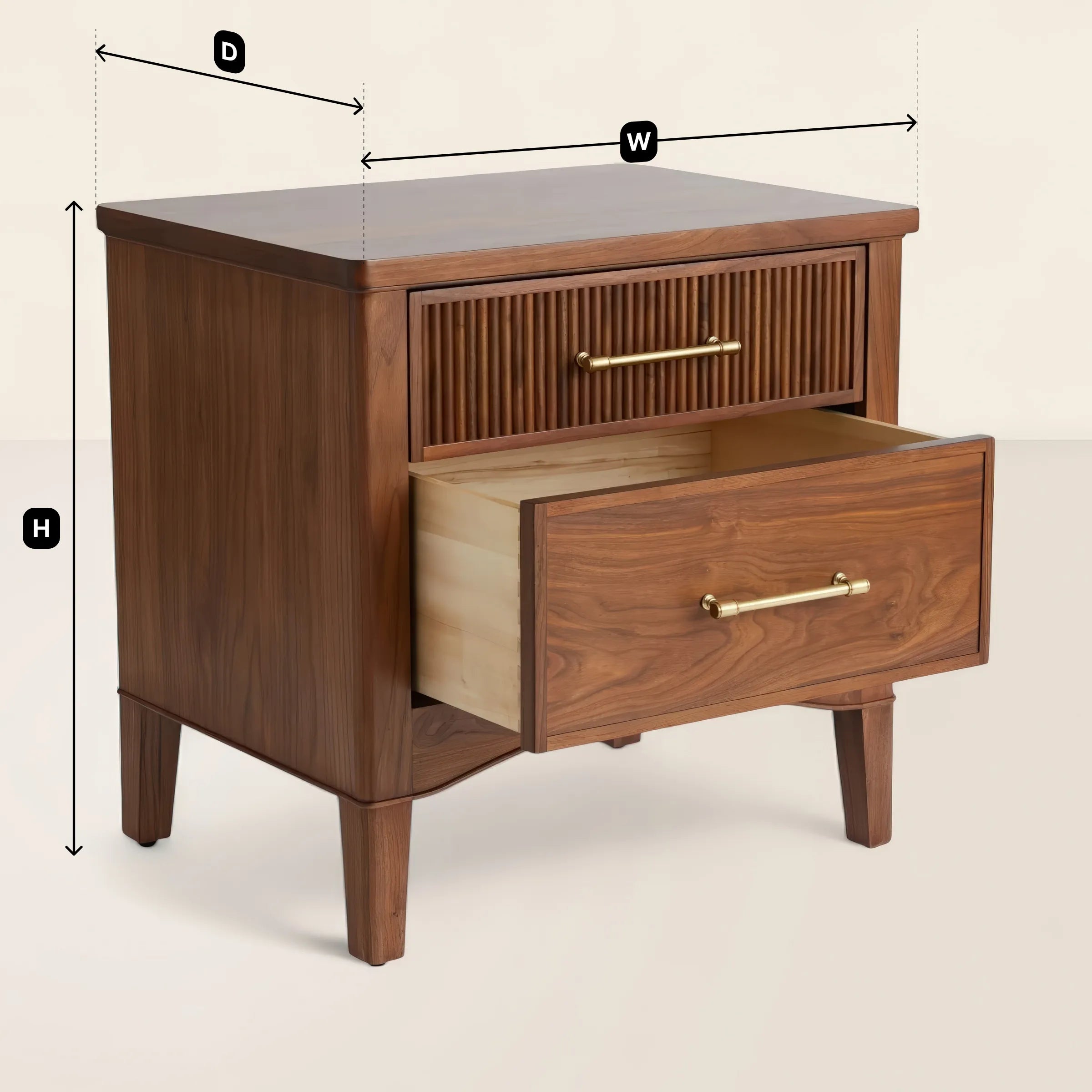 Mid Century Nightstand Ribbed Drawer Design