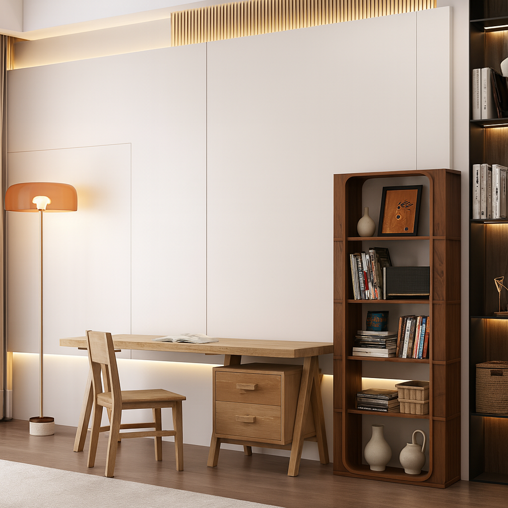 Mid-Century Wooden Bookshelf With Rounded Frame – Geno Furniture