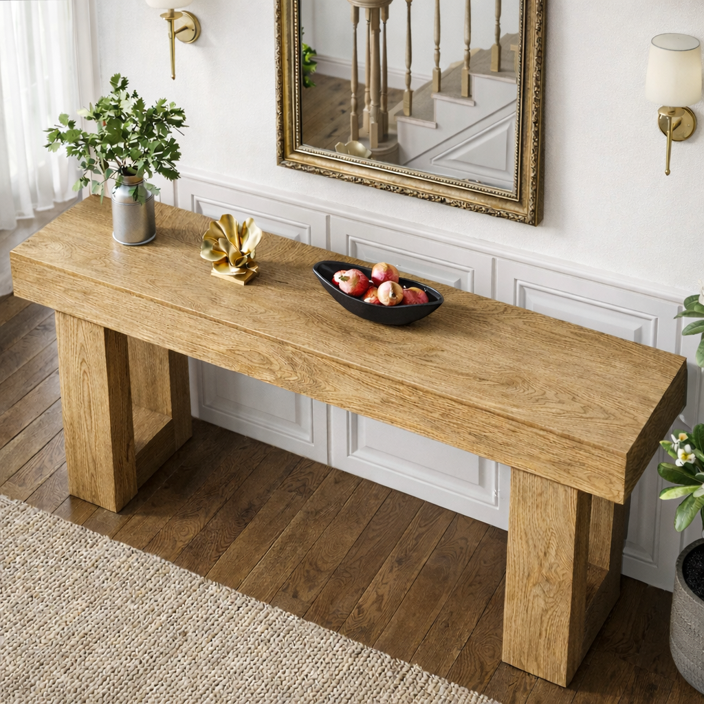 Modern Minimalist Wooden Console Table With Chunky U-Frame Legs For Li ...