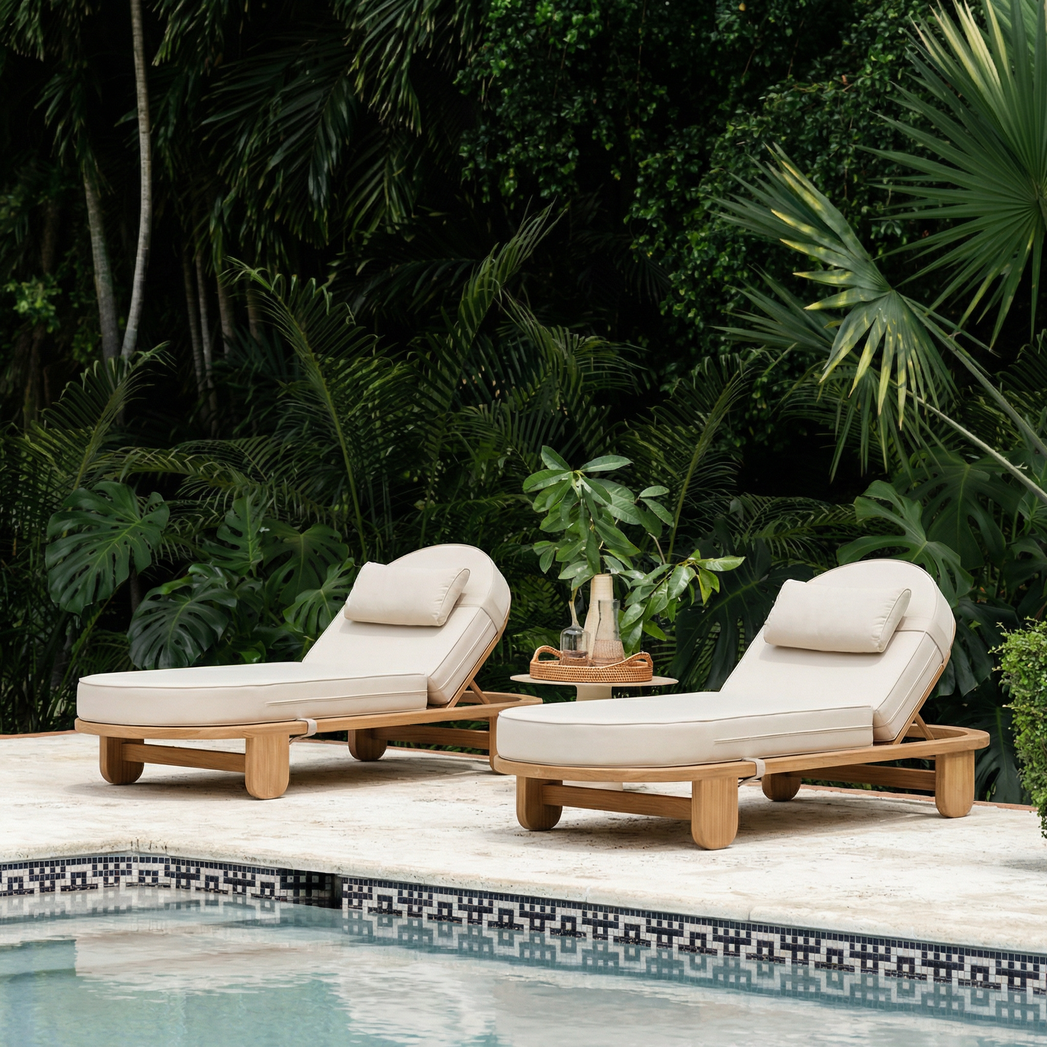 Geno Frame Modern Poolside Lounge Chairs With Cushions And Natural Wood Frame For ...