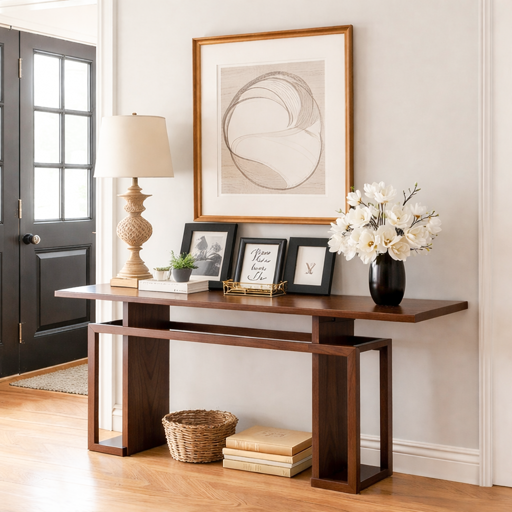 Geno Frame Modern Natural Wood Console Table With Open Frame Design For Living Ro ...