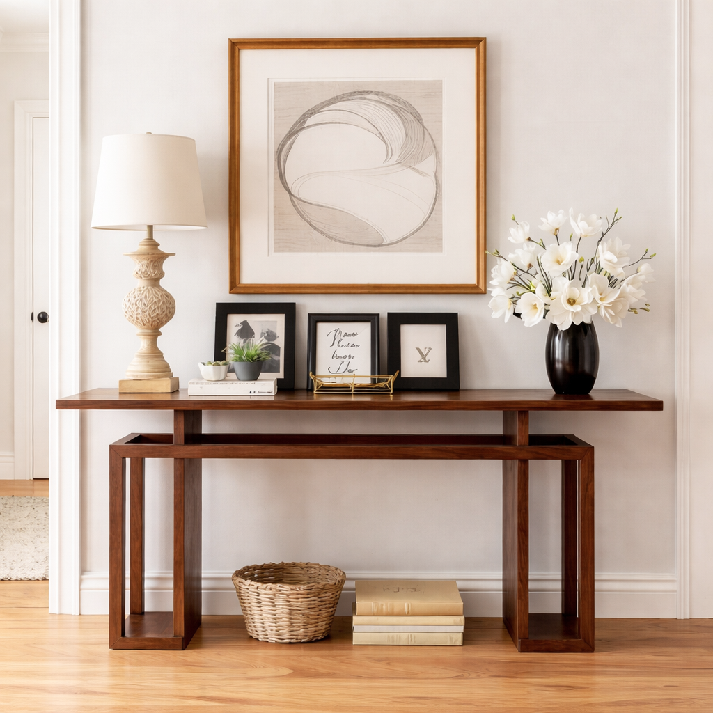 Geno Frame Modern Natural Wood Console Table With Open Frame Design For Living Ro ...