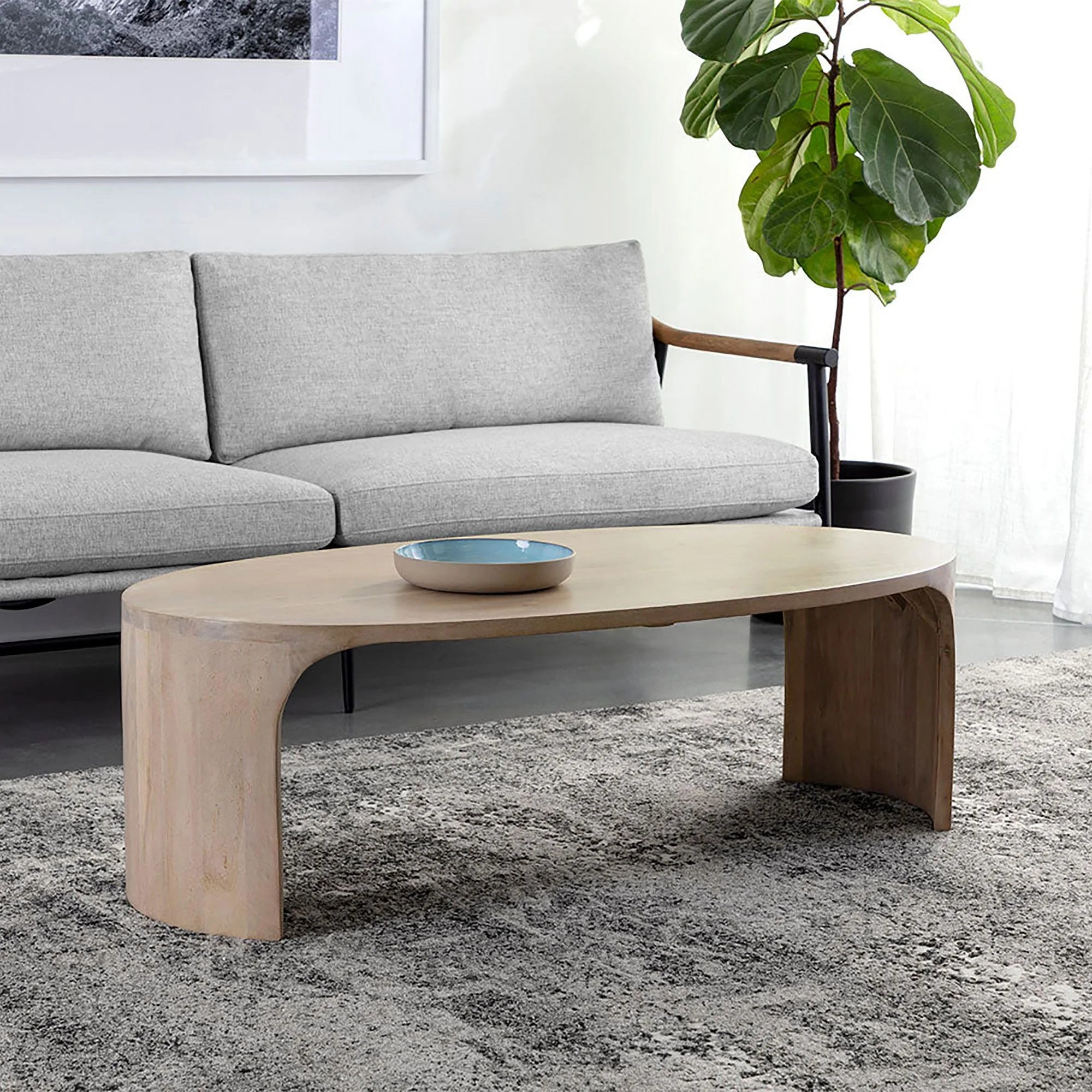 Oval Coffee Table Modern Curved Base Design