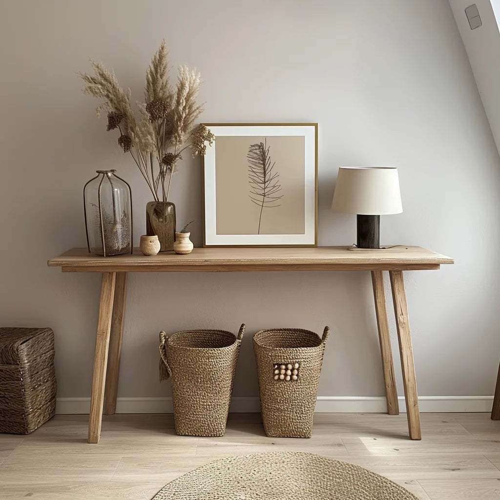 Rustic Console Table Minimalist Design Natural Finish