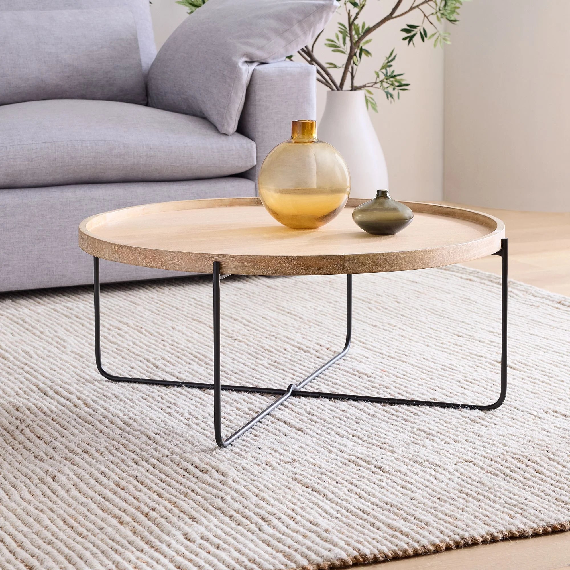 Round Coffee Table Metal Base Minimalist Design