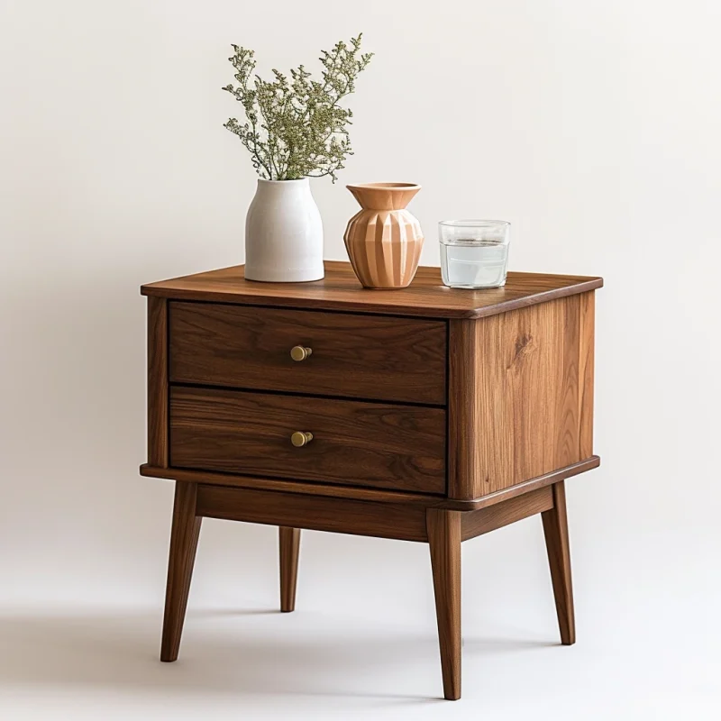 Mid-Century Wooden Nightstand Storage Drawers Sleek Design