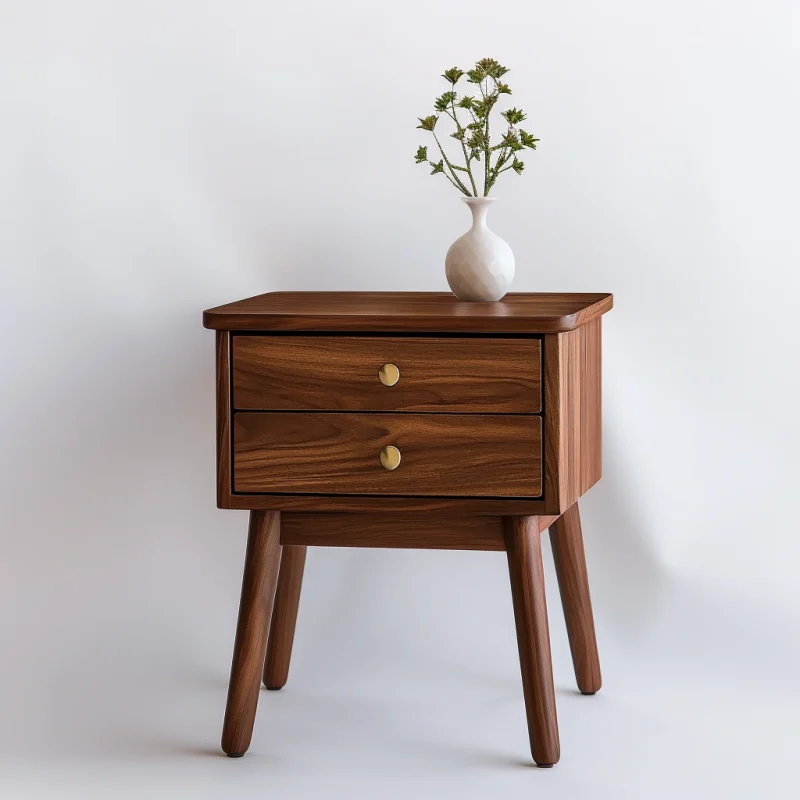 Wooden Nightstand Two Drawer Compact Mid-Century Style