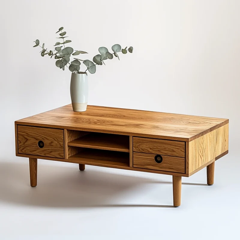 Mid-Century Wooden Coffee Table Storage Drawers Sleek Design