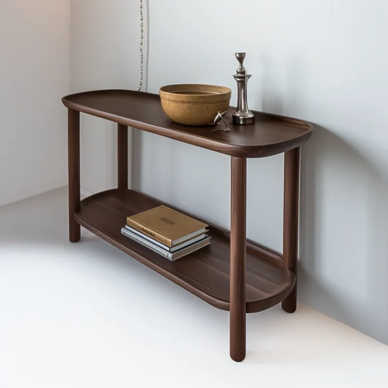 Modern Wooden Console Table Lower Shelf Storage