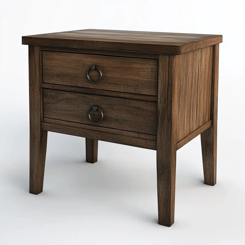 Rustic Wooden Nightstand Two Drawer Storage Accent Table