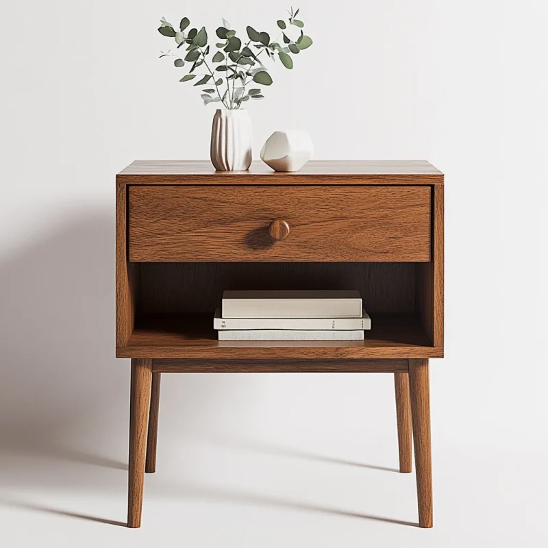 Mid Century Modern Bedside Table Classic Wood Design