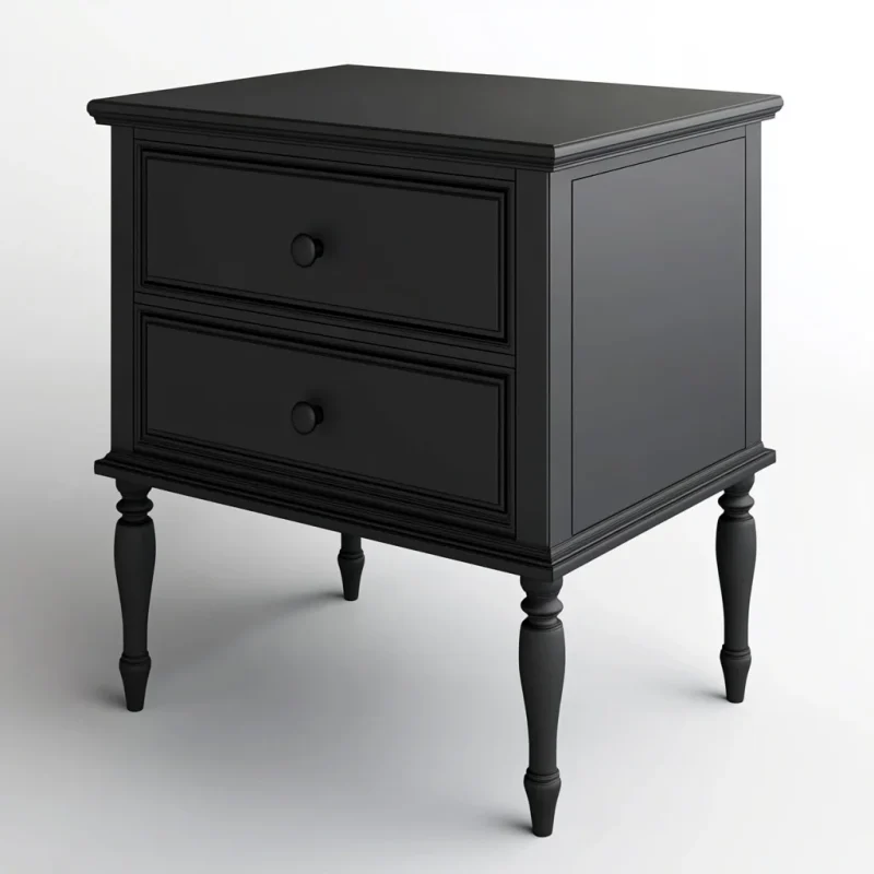 Vintage Black Nightstand Two Drawer Design