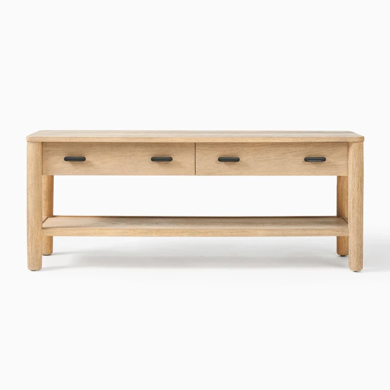 Console Table Storage Drawers Open Shelf Design