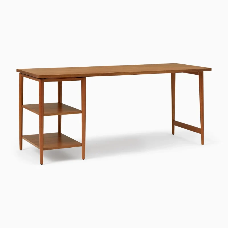 Harper Writing Desk Modern Workspace Design Integrated Open Shelves