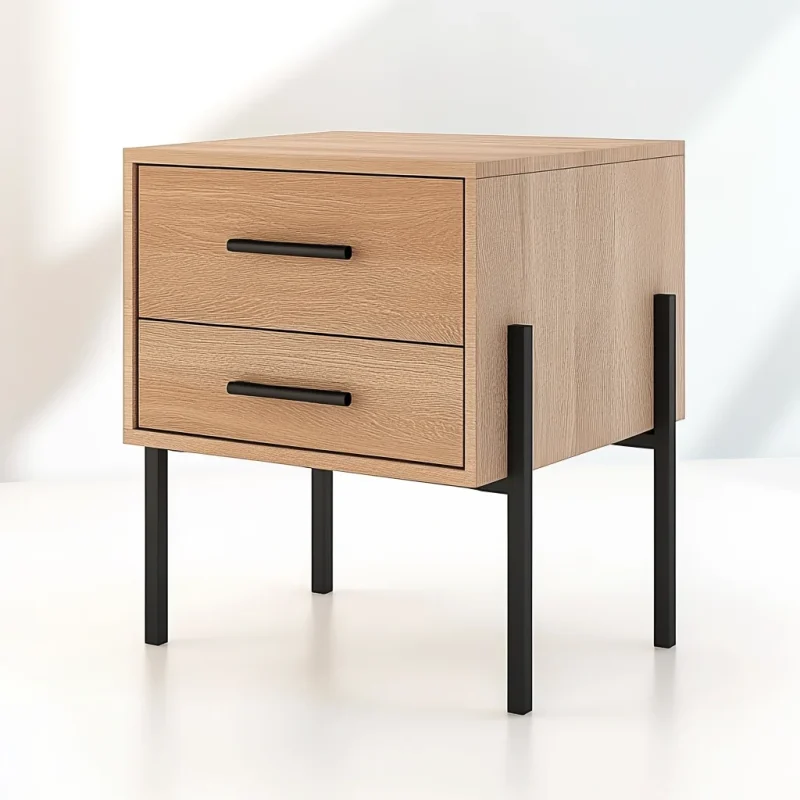 Modern Wooden Nightstand Two Drawer Minimalist Storage Table