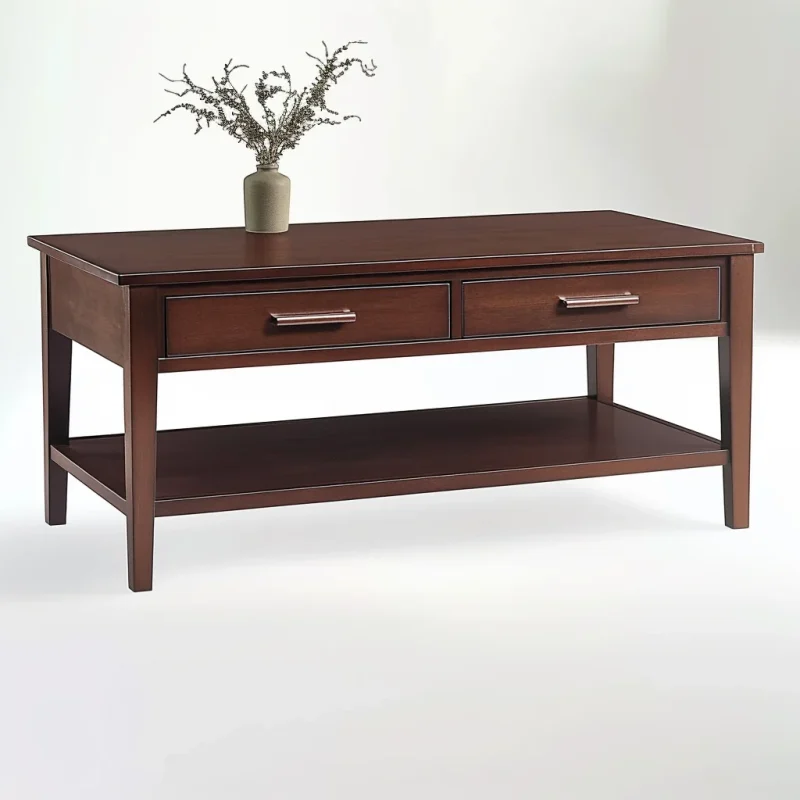 Dark Brown Coffee Table Two Drawer Storage