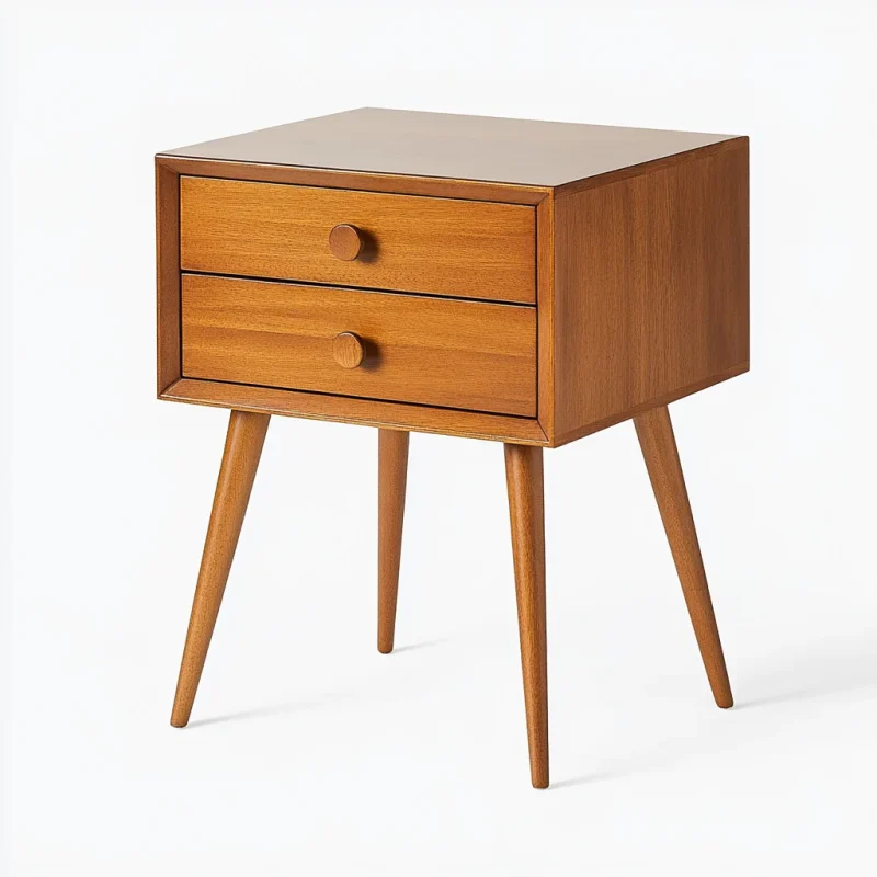 Mid-Century Wooden Nightstand with two drawers