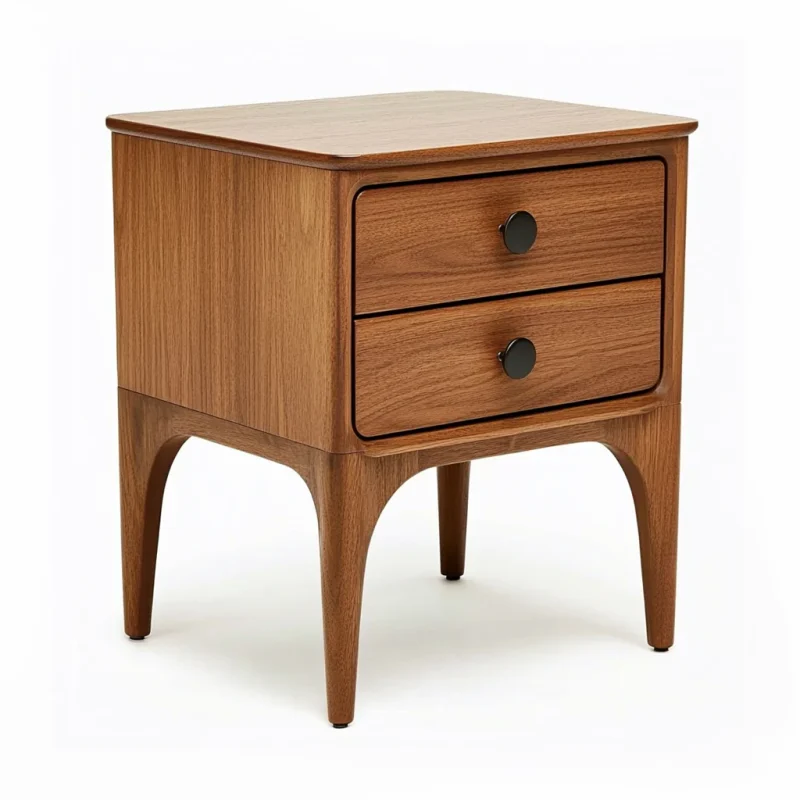 Modern nightstand featuring two drawers and sleek design for stylish bedroom organization.