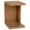 Modern C shaped side table with open base and curved edges perfect for small living spaces