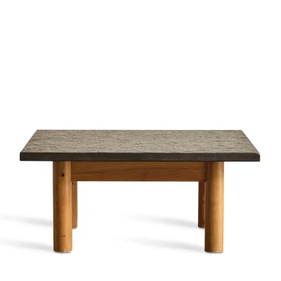 Rustic Modern Coffee Table with textured tabletop and cylindrical legs