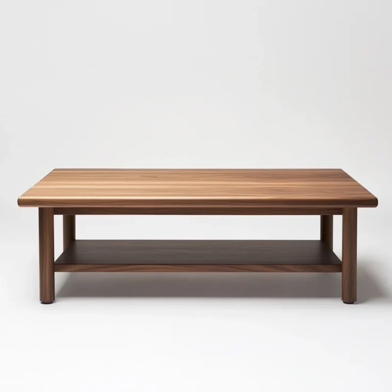Essential coffee table with lower shelf in a modern living room with neutral tones