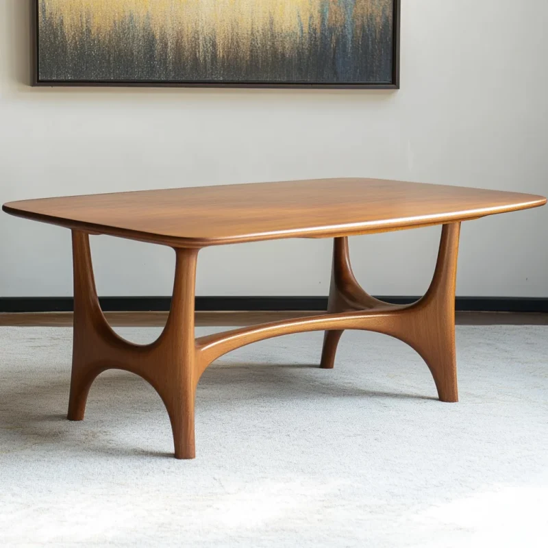 Midline coffee console centered in minimal lounge setting under warm filtered light