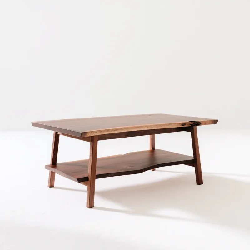 Split level coffee table styled near autumn window scene showing two-tiered design and warm tones
