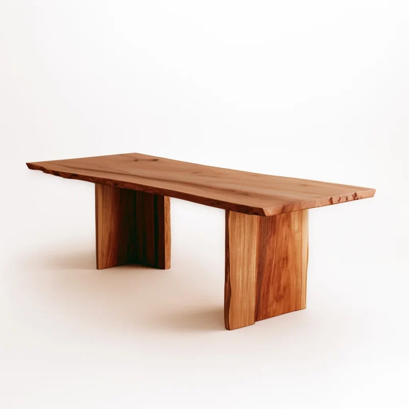 Center Table with natural edge and bold legs styled in a calm modern living room